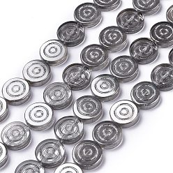 Gray Electroplate Transparent Glass Beads Strands, Pearl Luster Plated, Flat Round with Vortex, Gray, 16x4.8mm, Hole: 1.2mm, about 40pcs/strand, 25.20 inch(64cm)
