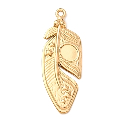 Golden 304 Edelstahl große Anhänger, Blatt mit Sternanhängern, langlebig überzogen, Ionenbeschichtung (ip), golden, 59.5x21x3 mm, Bohrung: 3 mm