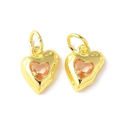 Персиковый Слойка Латунные микро проложить кубического циркония подвески, сердце прелести, стойки покрытие, прочное покрытие, без кадмия и без свинца, с целью перехода в кольце, розовые, 12.5x10.5x3.5 мм, отверстие : 4.5 мм