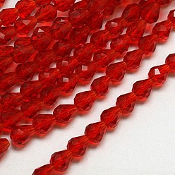 Red Glass Beads Strands, Faceted, Drop, Red, 12x8mm, Hole: 1mm, about 56~58pcs/strand, 25~27 inch
