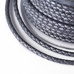 Шифер Серый Оплетенный шнур из натуральной кожи, кожаный шнур ювелирных изделий, ювелирные изделия DIY делает материал, шифер серый, 3 мм, около 5.46 ярдов (5 м) / рулон