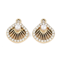 Shell Shape Подвески из сплава с ультрафиолетовым покрытием, со стразами и пластиковыми бусинами из искусственного жемчуга, без свинца и без кадмия, формы раковины, формы раковины, 15x17x5 мм, отверстие : 2 мм