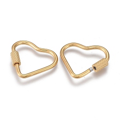 Golden 304 Stainless Steel Screw Carabiner Lock Charms, for Necklaces Making, Heart, Golden, 23x24.5x4mm, Screw: 7x4mm