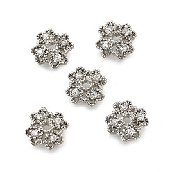 Платина Колпачки для бусин из цветочной латуни с микропаве из кубического циркония, стойки покрытие, долговечный, без свинца и без кадмия, платина, 7.5x7.5x2.5 мм, отверстие : 1.2 мм