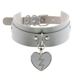 Light gray Rocking Heart Pendant Collar with Double-layer Leather Chain and Lock Clavicle Necklace