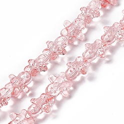 Pink Transparent Glass Beads, Ginger Man, for Christmas, Pink, 15x14x7mm, Hole: 1mm, about 50pcs/strand, 27.17''~27.95''(69~71cm)