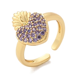 Лиловый Кольца-манжеты из латуни с микропаве из кубического циркония для женщин, без кадмия и без свинца, стойки покрытие, реальный 18 k позолоченный, сирень, размер США 6 1/4 (16.7 мм)