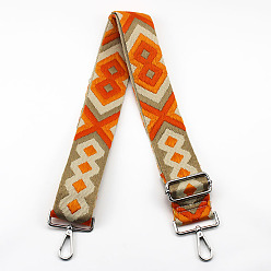 Orange Red Ethnic Style Cotton Jacquard Adjustable Wide Shoulder Strap, with Swivel Clasps, for Bag Replacement Accessories, Platinum, Orange Red, 80~130x5cm