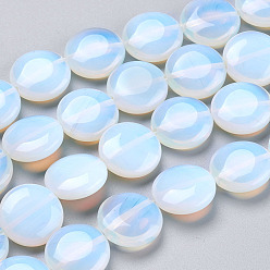 Alice Blue Flat Round Opalite Opal Stone Beads Strands, Alice Blue, 14x6mm, Hole: 1mm, about 28pcs/strand, 15.3 inch