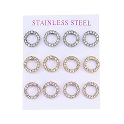 (52) Непрозрачная лаванда Вакуумное покрытие pvd 304 серьги-гвоздики из нержавеющей стали, со стразами, кольцо, разноцветные, 13 мм, 12 шт / комплект