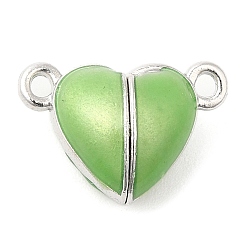 Lime Green Heart Alloy Enamel Magnetic Clasps, for Couple Jewelry Bracelets Pendants Necklaces Making, Platinum, Lime Green, 10x15x7mm, Hole: 1.4mm