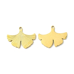 Golden Ion Plating(IP) 304 Stainless Steel Manual Polishing Pendants, Ginkgo Leaf Charm, Golden, 13.5x16.5x1mm, Hole: 1.2mm