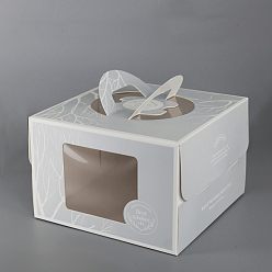 Azul Cielo Caja de pastel de papel kraft individual, caja de embalaje de pastel individual de panadería, cuadrado con ventana transparente y manija, luz azul cielo, 260x260x220 mm