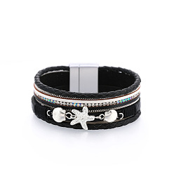 SZ00229-3 Ethnic Style Bracelet with Colorful Diamond Inlaid - Fashionable Leather Buckle Bracelet.