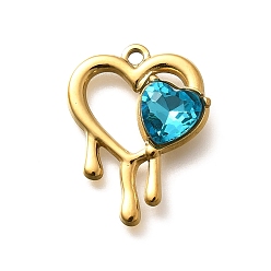 Синий Циркон 304 подвески из нержавеющей стали, со стразами, реальный 18 k позолоченный, ионное покрытие (ip), сердце, синий циркон, 25.5x19.5x5.5 мм, отверстие : 2 мм