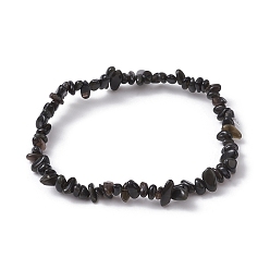 Obsidian Natural Obsidian Chips Beaded Stretch Bracelets for Women, Inner Diameter: 2-1/4~2-1/2 inch(58~62mm)
