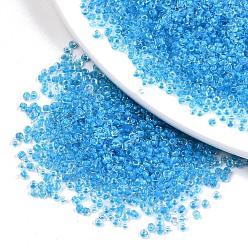Deep Sky Blue 12/0 Glass Seed Beads, Transparent Inside Colours, Round Hole, Round, Deep Sky Blue, 12/0, 2~2.5x1.5~2mm, Hole: 0.8mm, about 30000pcs/bag