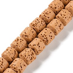 Сэнди Коричневый Нити синтетических бусин, окрашенных в лавовый камень, баррель, песчаный коричневый, 6~7x6~7 мм, отверстие : 1 мм, около 53 шт / нитка, 15'' (38.1 см)