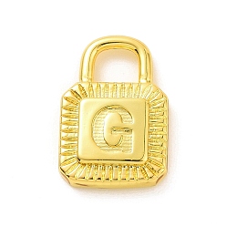 Letter G Eco-friendly Rack Plating Brass Pendants, Cadmium Free & Lead Free, Long-Lasting Plated, Lock with Alphabet, Real 18K Gold Plated, Letter.G, 15x10x3mm, Hole: 3.5x4mm
