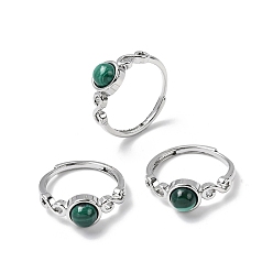 Малахит Натуральные малахитовые пальцевые кольца, круглые, с реечной обшивкой латунными выводами, платина, 8 мм, внутренний диаметр: 17~18 мм