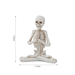 Blanc Fumé Décoration d'affichage sur le thème d'halloween, ornements de squelette de yoga, statue de squelettes de yoga, prière, fumée blanche, 130x110mm