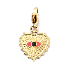Темно-Розовый 304 подвеска из эмали из нержавеющей стали, сердце с сглаза, с карабин-лобстерами , ионное покрытие (ip), реальный 14 k позолоченный, темно-розовыми, 27 мм