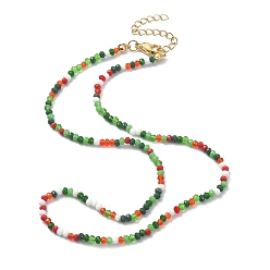 Colorful Glass Beaded Necklaces, with 304 Stainless Steel Lobster Claw Clasps, Faceted, Rondelle, Colorful, 16.14x0.12 inch(41x0.3cm)