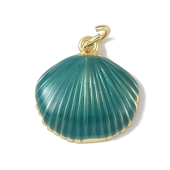 Кадет Синий Латунь эмаль подвески, с прыжковых колец, без кадмия и без свинца, долговечный, реальный 18 k позолоченный, шарм в форме ракушки, кадетский синий, 15x15x3.5 мм, отверстие : 2.8 мм