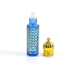 Royal Blue Arabian Style Glass Empty Roller Ball Bottle with Plastic Lid, Building with Heart Pattern, Royal Blue, 2x7.85cm, Capacity: 8ml(0.27fl. oz)