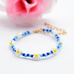 S003_02 Blue Flower Handmade Simple Sweet Women's Beaded Bracelet - HyunA's Bracelet, Anklet Jewelry.