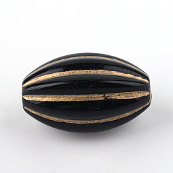 Black Oval Plating Acrylic Beads, Golden Metal Enlaced, Black, 24x16x16mm, Hole: 2mm, about 174pcs/500g