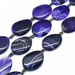 Dark Blue Natural Banded Agate/Striped Agate Beads Strands, Dyed & Heated, Twist, Dark Blue, 38~42x28~30x6~8mm, Hole: 2~2.5mm, about 8pcs/strand, 15.3 inch~15.9 inch(39~40.5cm)