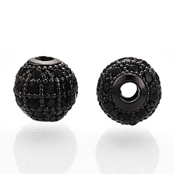 Черный Цвет Металла Стойки обшивки латунь кубического циркония бусы, долговечный, круглые, металлический черный , 8x7 мм, отверстие : 2 мм