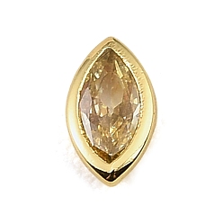 Yellow Brass Pave Cubic Zirconia Cabochons, Horse Eye, Faceted, Pointed Back, Rack Plating, Long-Lasting Plated, Cadmium Free & Lead Free, Real 18K Gold Plated, Yellow, 8x4.5x2mm