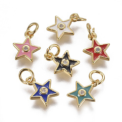 Mixed Color Brass Micro Pave Cubic Zirconia Pendants, with Enamel, Star, Golden, Mixed Color, 11x9x2mm, Hole: 3mm