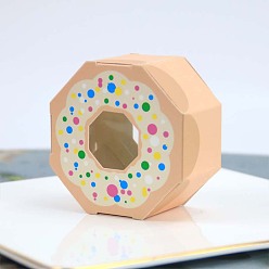 Antique White Hexagonal Donut Paper Candy Storage Box with Visible Window, for Candy Gift Bags Christmas Party Wedding Favors Bags, Antique White, 8x8x3.9cm