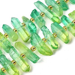 Зелено-Желтый Гальванические природный кристалл кварца бусы пряди, граненые, окрашенные, палочка для наггетсов, с бисером, зеленый желтый, 11~25x3~9x4~10 мм, отверстие : 1~1.2 мм, около 19~26 шт / нитка, 7.09~7.48'' (18~19 см)