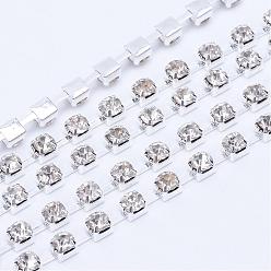 Crystal Brass Rhinestone Strass Chains, Rhinestone Cup Chains, Silver Color Plated, Crystal, 3.5mm, about 10yards/bundle