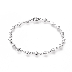 Stainless Steel Color 304 Stainless Steel Link Chain Bracelets, with Lobster Claw Clasps, Heart, Stainless Steel Color, 21.4cm(8-3/8 inch)