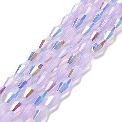 Lilac Baking Painted Glass Beads Strands, Imitation Opalite, Faceted, AB Color, Bicone, Lilac, 4x8mm, Hole: 0.9mm, about 67pcs/strand, 22.44''(57cm)