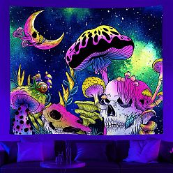 Skull UV Reactive Blacklight Trippy Wall Hanging Tapestry, Hippie Mushroom/Skull/Moon Tapestry for Home Decoration, Rectangle, Skull, 730x950mm