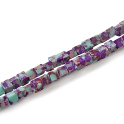 Purple Synthesis Imperial Jasper Beads Strands, Dyed, Cube, Purple, 2~2.5x2.5~3.5x2.5~3mm, Hole: 0.4mm, about 157~165pcs/strand, 14.96~15.75''(38~40cm)