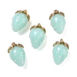 Pale Green Resin Pendants, Strawberry Charm, with Alloy, Golden, Pale Green, 21x12.5x12mm, Hole: 1.5mm