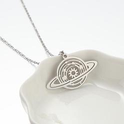 Saturn necklace steel color Stainless Steel Mini Variety Pattern Pendant Necklace Sun Goddess Geometric Clavicle Chain