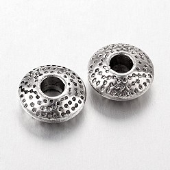 Antique Silver Tibetan Style Alloy Spacer Beads, Lead Free & Cadmium Free & Nickel Free, Flat Round, Antique Silver, 8x3mm, Hole: 2.5mm.