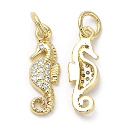 Real 18K Gold Plated Brass Micro Pave Cubic Zirconia Pendants, with Jump Ring, Lead Free & Cadmium Free, Seahorse Charm, Real 18K Gold Plated, 17x5.5x2.5mm, Hole: 3.4mm