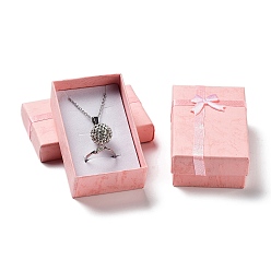 Pink Boîtes à collier en papier carton, coffret cadeau collier avec éponge à l'intérieur et nœud papillon, rectangle, rose, 5.2x8.2x3 cm