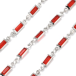 (123L) Белый крем непрозрачный блеск Прямоугольные звенья латунных стеклянных цепей, с катушкой, долговечный, пайки, без свинца и без кадмия, стойки покрытие, реальный 18 k позолоченный, огнеупорный кирпич, 14.5x4x2 мм