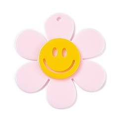 Misty Rose Opaque Acrylic Big Pendants, Sunflower with Smiling Face Charm, Misty Rose, 55x50.5x5mm, Hole: 2.5mm