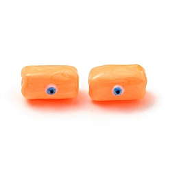 Orange Perles de verre opaques, avec l'émail, rectangle avec motif mauvais œil, orange, 13x9.5x7mm, Trou: 1.6mm